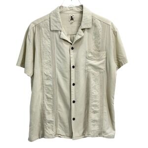 Dandy Del Mar Brisa Shirt Men M Beige Linen Cotton Embroidered Floral Camp